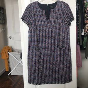 Ann Taylor Navy Tweed Shift Dress Size 12 Pockets